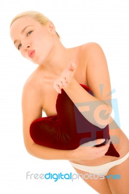 Woman Kissing Heart Stock Photo