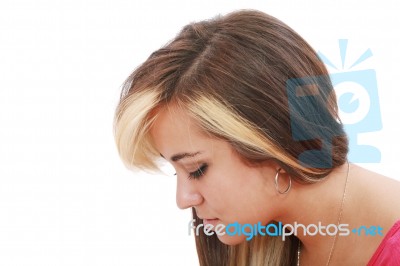 Woman Looking Down Stock Photo