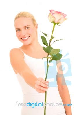 Woman Offering Flower Stock Photo