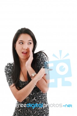 Woman Pointing At Someone Stock Photo