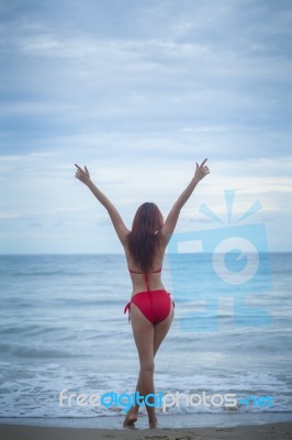 Woman Posing At Beach Stock Photo