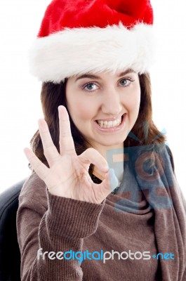 Woman Showing Okay Gesture Stock Photo