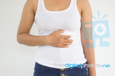 Woman Suffering From Stomach Pain,woman Healthcare Concept And Ideas Stock Photo