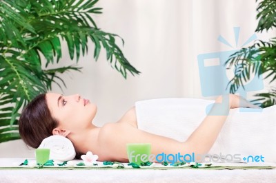 Woman Waiting For Massage In Salon Stock Photo