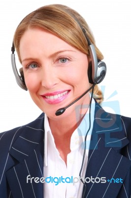 Woman Wearing Headset Stock Photo