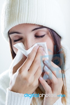 Woman With A Cold Stock Photo