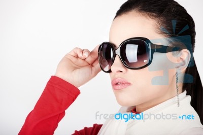 Woman With Big Sun Glasses Stock Photo