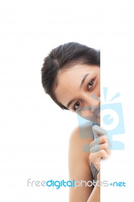 Woman With Blank Sign Stock Photo