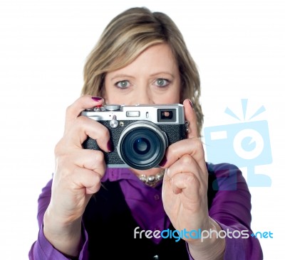 Woman With Camera Stock Photo