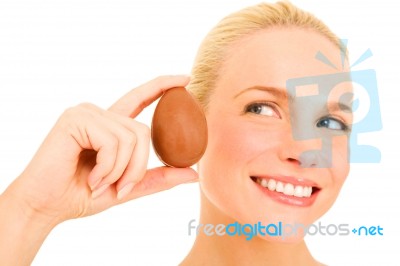 Woman With Chocolate Egg Stock Photo