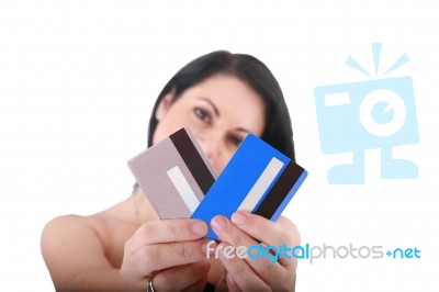 Woman With Credit Cards Stock Photo