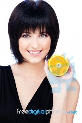 Woman With Fruit Stock Photo