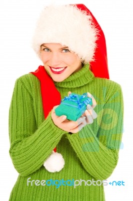 Woman With Gift Stock Photo