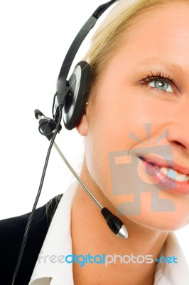 Woman With Headset Stock Photo