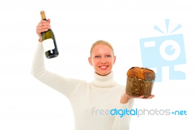 Woman With Panettone Stock Photo
