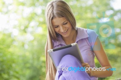 Woman With Tablet Computer Stock Photo