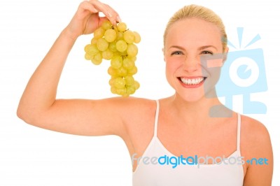 Woman With White Grape Stock Photo