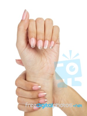 Women Hands With Nail Manicure Stock Photo