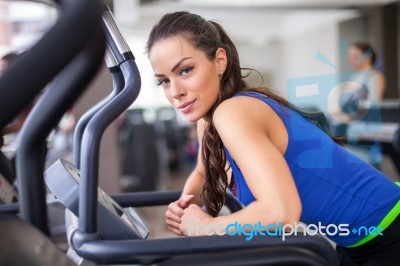 Women Running On Treadmill Stock Photo