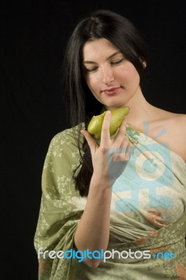 Women With Pear Stock Photo