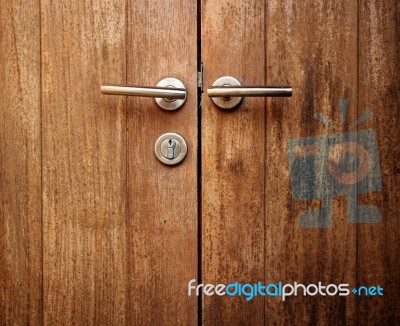 Wood Door Handles Stock Photo