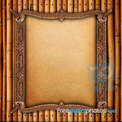 Wood Frame On Bamboo Walls Stock Photo