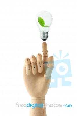 Wooden Hand And Bulb Stock Image