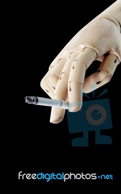 Wooden Hand With Cigarette  Stock Image