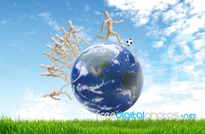 Wooden Models Playing Soccer Stock Image