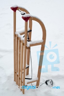Wooden Sled For A Kid Stock Photo
