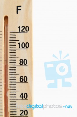 Wooden Thermometer Stock Photo