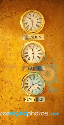 World Clock At Wall Stock Photo