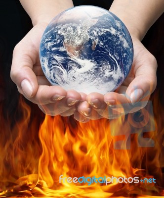 World In Fire Stock Photo