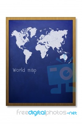 World Map On Blue Chalkboard Stock Photo