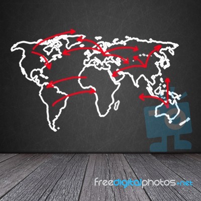 World Map On The Blackboard Stock Image