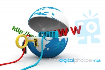 World Wide Web Internet Concept, Opened Earth Globe With Compute… Stock Image