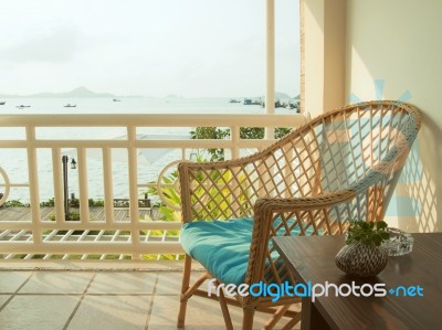 Woven Chiar On Balcony Stock Photo