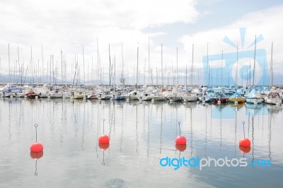 Yachts And Boats In Marina Stock Photo