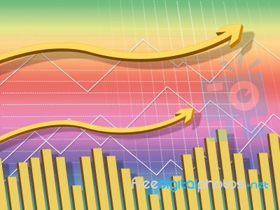 Yellow Arrows Background Shows Up Increase And Data
 Stock Image