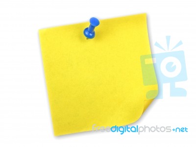 Yellow Note With Pin Stock Photo