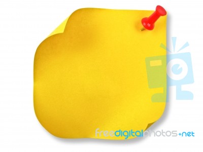 Yellow Note With Red Pin Stock Photo