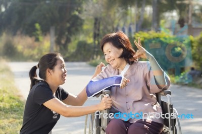 Young Asian Is Take Care The Senior Woman Stock Photo