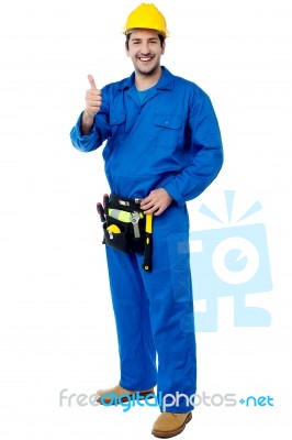 Young Engineer With Thumb Up Sign Stock Photo