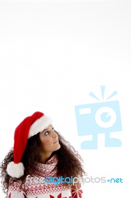 Young Female Wearing Christmas Hat Stock Photo
