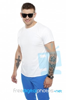 Young Guy Wearing Sunglasses Stock Photo