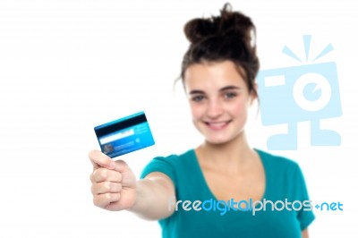 Young Lady Holding Credit Card Stock Photo