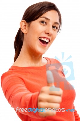 Young Lady Showing Thumbs Up Stock Photo