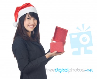 Young Lady Wearing Santa Hat Stock Photo