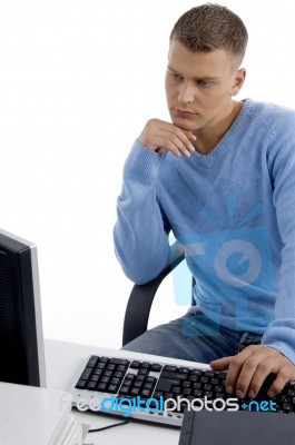 Young Looking In To Computer Stock Photo