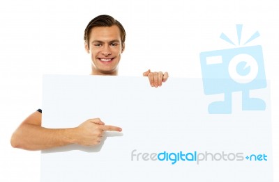 Young Male Holding Blank Board Stock Photo